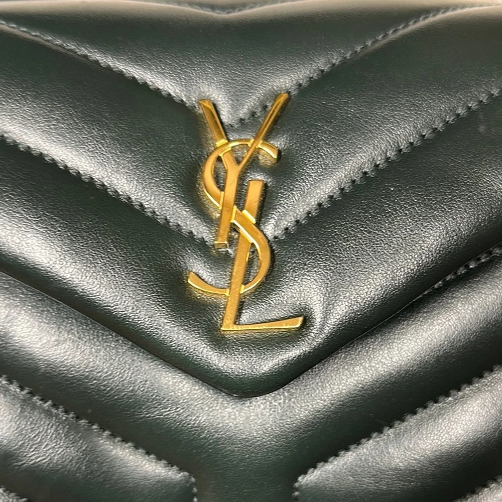 Saint Laurent Green Quilted Leather Shoulder Bag with Gold YSL - Picture 8 of 8